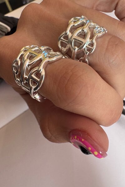 Kalın 3 boyutlu Özel Kaplama Detaylı Herms Yüzük